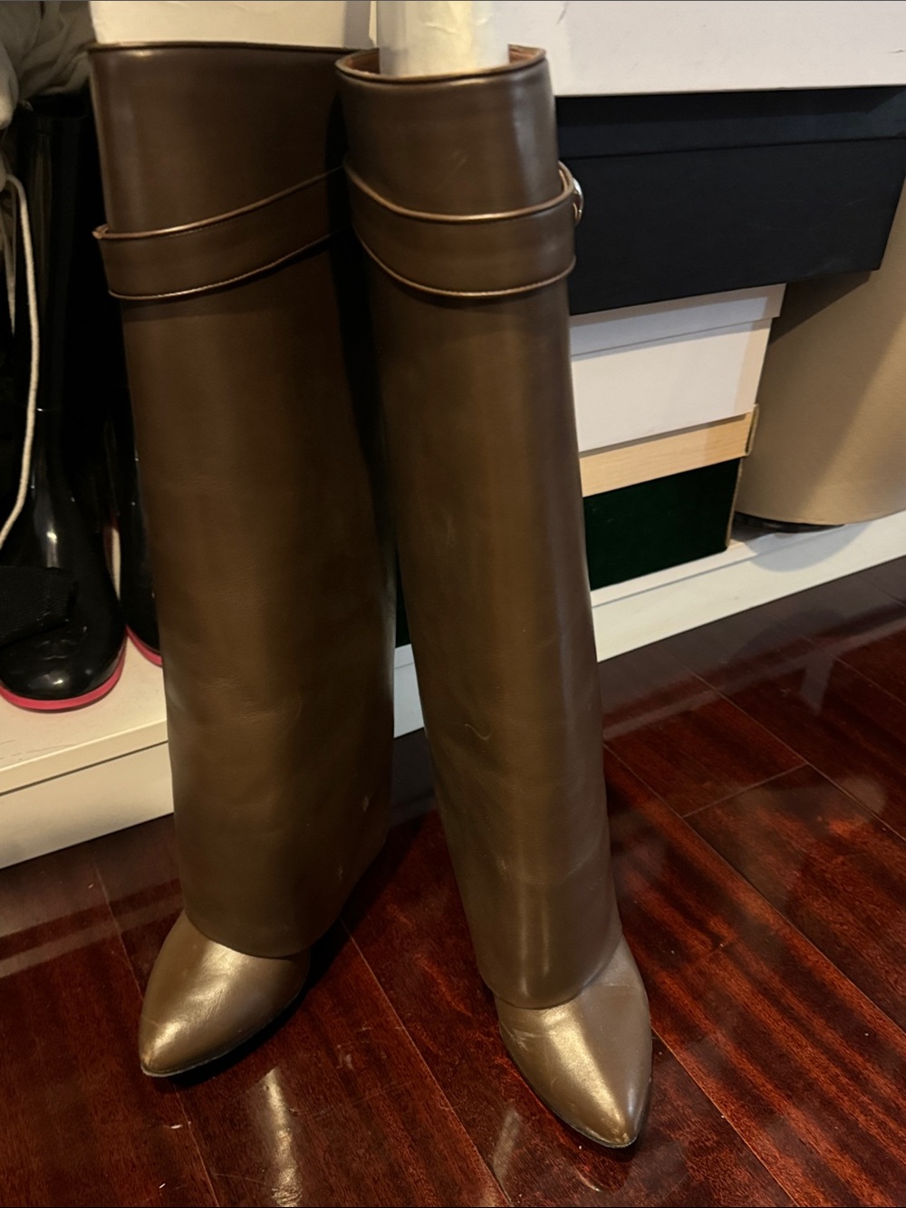 Givenchy Brown Leather Over-the-Knee Boots with Silver Buckle Detail - Picture 6 of 6